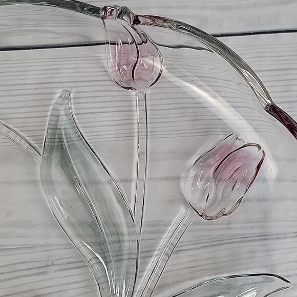 Mikasa Tivoli Tulip Plater Clear Crystal With Pink And Blue Tulips. 12" - Picture 3 of 7
